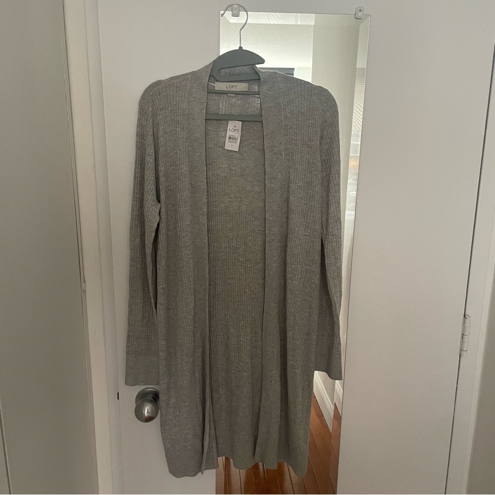 LOFT Light Gray Open Cardigan